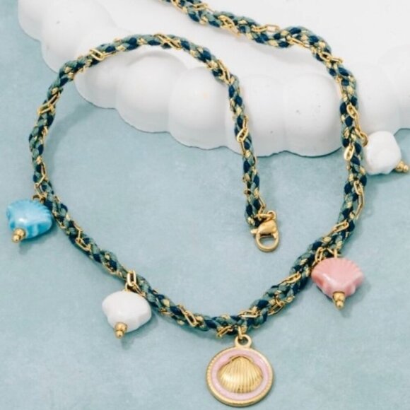 TATUM BRAIDED SEASHELL CHARM NECKLACE - Picture 1 of 2